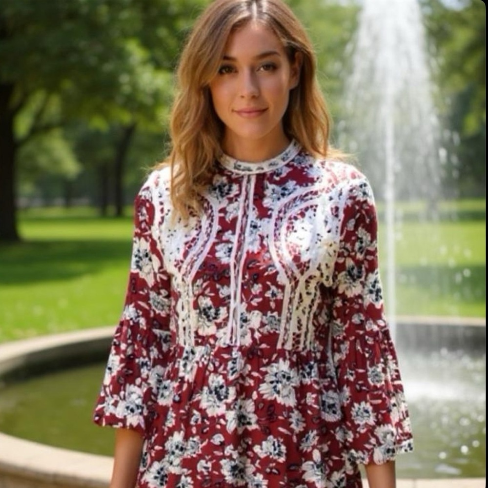 Entro Boho Crochet Burgundy Mini Dress ❤️